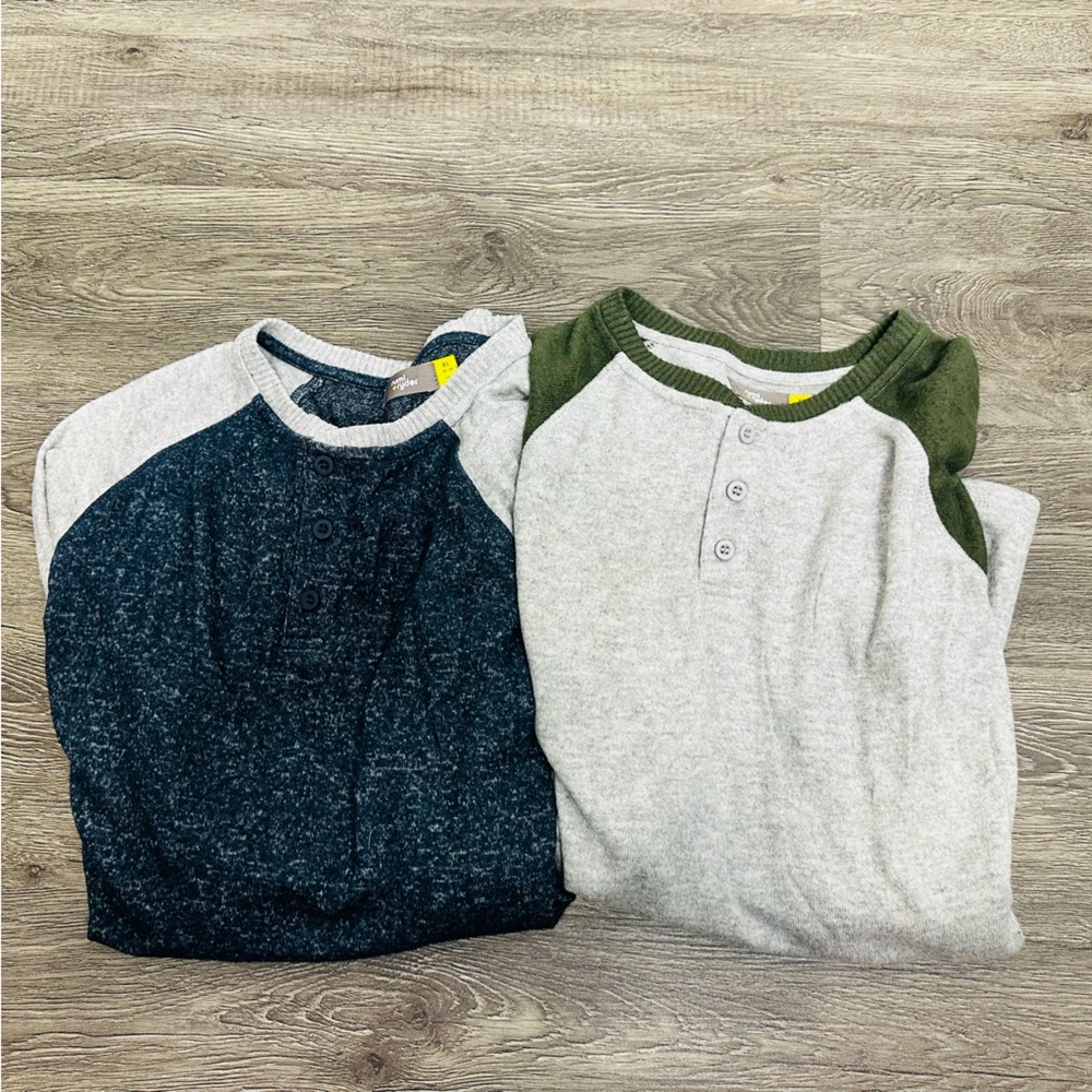 2 Piece Bundle Rumi + Ryder Kids Long Sleeve Henley Tees Green and Navy Size XL